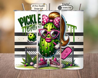 Funny Pickleball Tumbler Wrap PNG: 20oz Skinny Tumbler Sublimation Design (Digital Download)