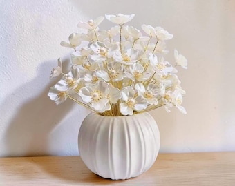 Pumpkin Vase, White Ribbed Flower Pot Modern Desk Living Room Decor