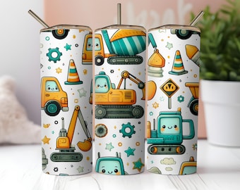 Construction Trucks Tumbler Wrap: 20oz Sublimation Design (PNG Digital Download