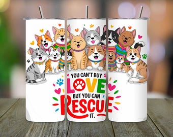 Vaso PNG de animales rescatados: Diseño de sublimación para amantes de los gatos (descarga digital, 23 x 21 cm)