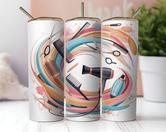 Pastelkleurige haarstylist Tumbler Wrap PNG: 20oz mager sublimatieontwerp (digitale download)