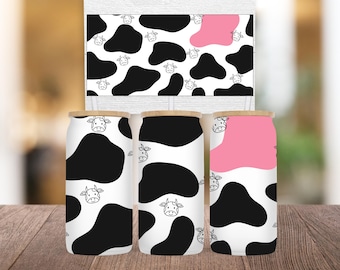 Cow Print Libbey Glass Wrap PNG: Farmhouse Tumbler Sublimation Design (Digital Download)