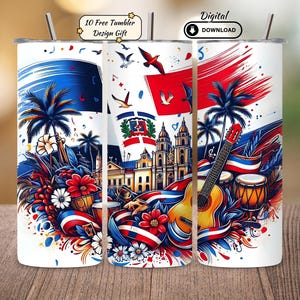 Dominican Flag Tumbler Wrap PNG , 20 oz Skinny Tumbler Sublimation Design with Bandera Dominicana Art , Cultural Gift Digital Download