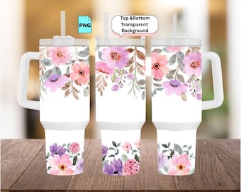Floral Tumbler Wrap PNG: 40 oz Full Handle Sublimation Design (Digital Download