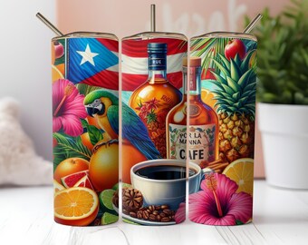 Puerto Rico Tumbler Wrap: Tropical Beach Sublimation Design (PNG Digital Download)