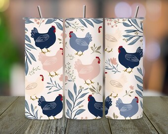 Wrap per tumbler di pollo: motivo floreale primaverile in sublimazione (download PNG per tumbler sottile da 20 once)