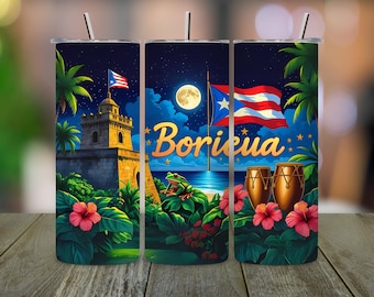 Puerto Rico Flag Tumbler Wrap: Boricua Sublimation Design (PNG Digital Download)