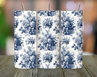Chinoiserie Bow Tumbler Wrap: Grand Millennial 20oz Skinny Sublimation (PNG Digital Download)