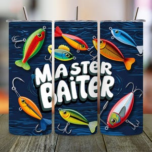 Master Baiter Fishing Tumbler Wrap PNG, Funny 20oz Skinny Sublimation Design, Digital Download, Gift for Fishermen & Anglers