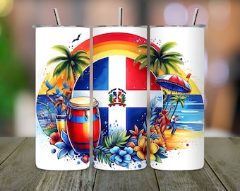 Dominican Republic Flag Tumbler Wrap: Tropical Island Design (PNG Digital Download)