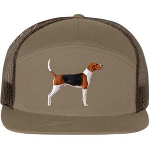 May include: A brown trucker hat with a mesh back and a flat brim. The front panel features a graphic of a dog with a white, black, and brown coat. The hat is a classic accessory for casual wear.
