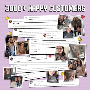 The image is a collage of various customer reviews and feedback for a clothing brand, with a focus on the T-shirt designs. The reviews express satisfaction with the quality and appearance of the T-shirts, as well as the overall shopping experience.