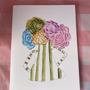 Cartão de aquarela com flores em um vaso