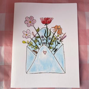 Carte Aquarelle Lettre d'amour fleur