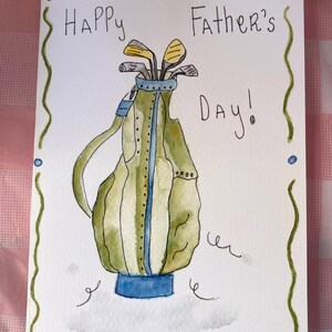 Carte aquarelle pour la fête des pères avec sac de golf