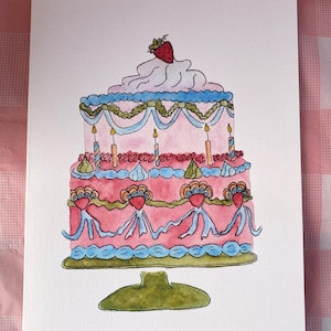 Aquarel kaart verjaardagstaart