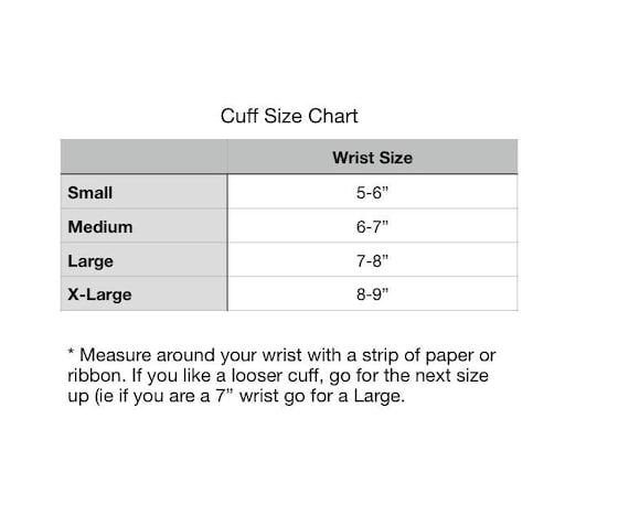 Cuff Bracelet Size Chart