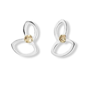 Falling Leaves Stud Earrings, Sterling Silver with 14k Flowers