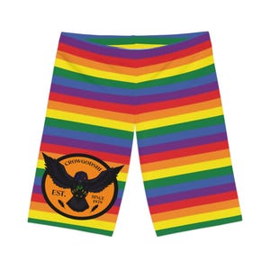 Crowgodshi Women's Colors of the Rainbow Bike Shorts, ORANGE LOGO