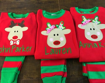 christmas reindeer girl boy embroidery pajama set personalized applique custom two piece unisex children pyjamas soft sleepover kids pjs - Etsy Christmas Pajamas christmas reindeer girl boy embroidery pajama set personalized applique custom two piece unisex children pyjamas soft sleepover kids pjs - Etsy Christmas Pajamas