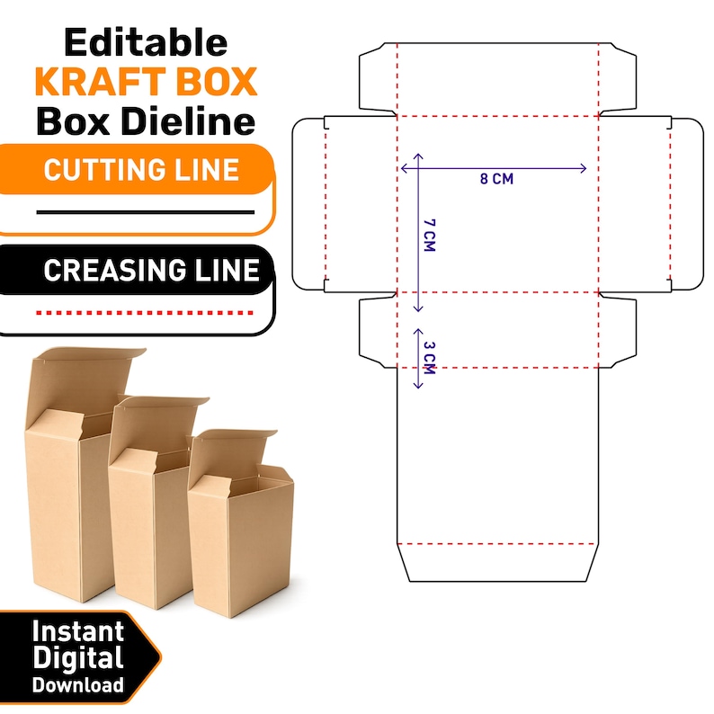 Creasing Line Box Kraft Tuck Top Box Die Cut Template – Editable Packaging for Adapters ...