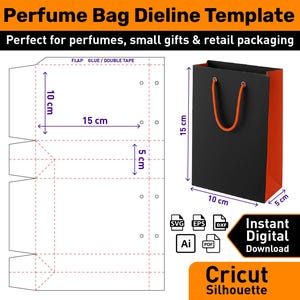 Szablon Dieline do torebek na prezenty perfum | SVG PDF AI Torebka do pakowania małych butelek | Wydrukowana torba papierowa do Cricut i brandingu