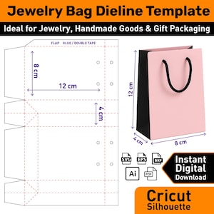 Jewelry Gift Bag Template SVG | Small Paper Bag Dieline for Earrings & Rings | Printable Packaging Bag for Cricut or Silhouette