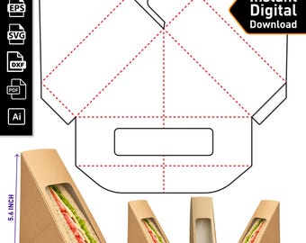 Sjabloon sandwichverpakking | Window Deli Box Dieline (digitale download)