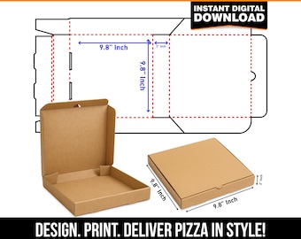 Pizza Box Dieline Template – 9.8x9.8x2 Inch, SVG, PDF, AI (Digital Download)