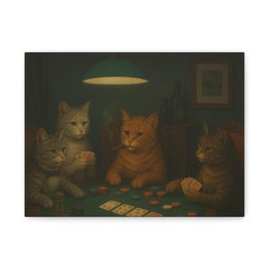Whimsical Cat Poker Canvas Art, Fun Home Decor, Cat Lover Gift, Unique Wall Art for Cat Lovers, Playful Cat Design, Pet-Themed Decor