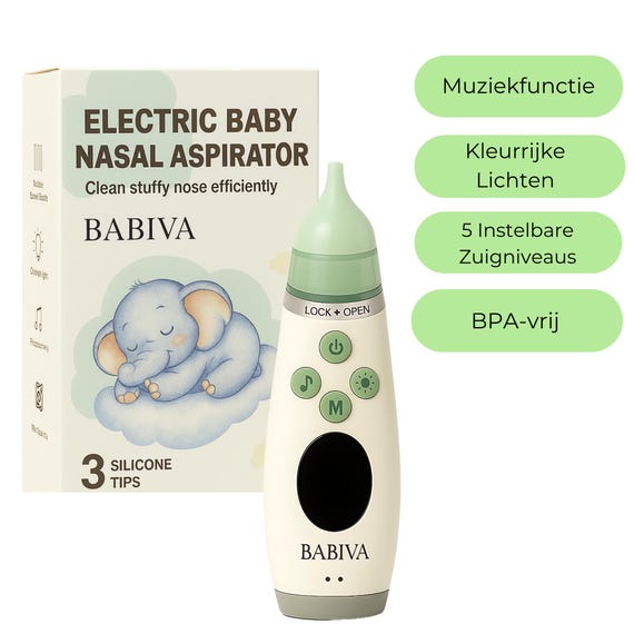 BABIVA® Neusreiniger – Elektrische neusreiniger baby – Baby neusreiniger met licht en muziek – Neusdouche - Baby Neusreiniger &neusaspirator