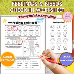 Feelings Check-In Worksheet for Kids Feelings and Needs Emotional Intelligence Social Emotional Learning Therapy Coping Skills Fillable