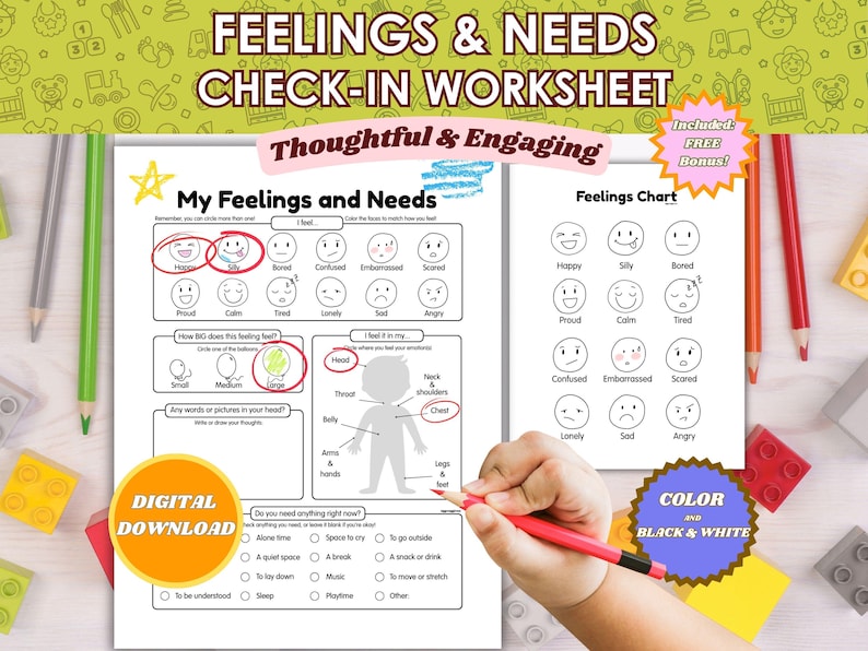 Feelings Check-in Worksheet for Kids: Emotional Learning Activity (PDF ...