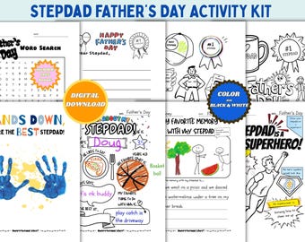 Stepdad Fathers Day Printable Activities for Kids Stepdad Fathers Day Gift from Daughter Printable Fathers Day Gift Bundle All About Stepdad