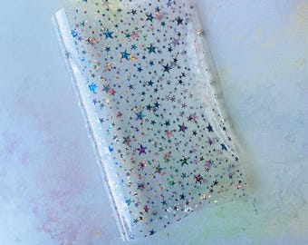 Clear Jelly vinyl with holographic stars sheet. Jelly Vinyl for crafts. Jelly vinyl sheets. Clear jelly sheet with holographic Stars