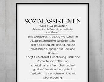 Affiche de définition d'assistant social – Cadeau personnalisé pour les assistants sociaux | Décoration murale pour le travail social, Éducation