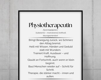 Physiotherapie Definition Poster personalisiert - Physiotherapeutin Geschenk – Definition Wandbild – Geschenk für Psychotherapeut – Medizin