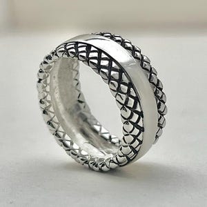 Oxidized Sterling Silver Band Ring – Wide Textured Ring, Bold Unisex Statement Jewelry