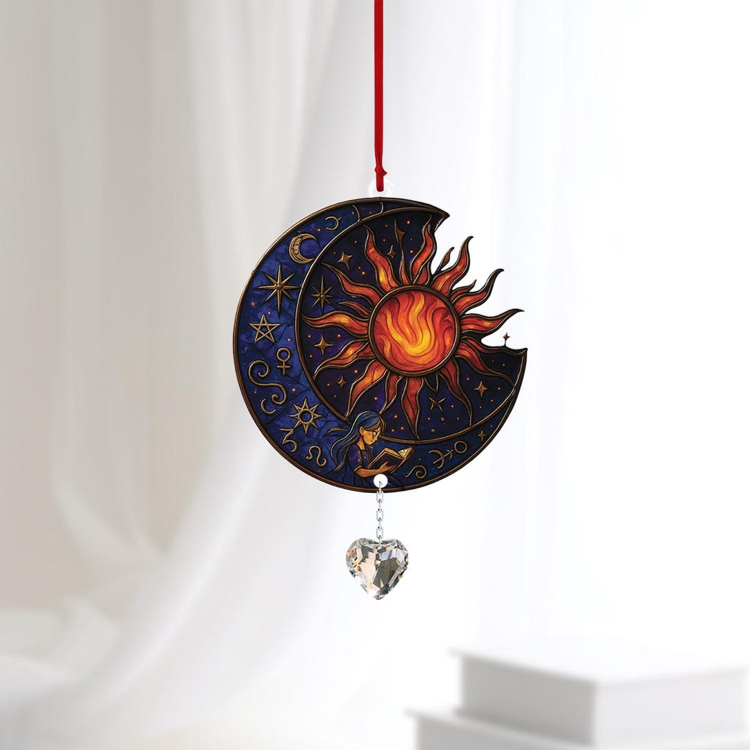 Sun and Moon Window Hanging, Celestial Light Catcher With Stars and ...