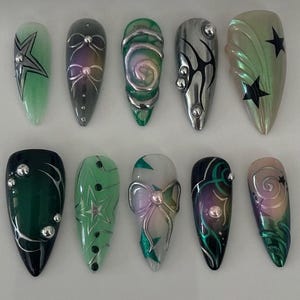 Benutzerdefinierte Presse auf Nägel / Party-Presse auf Nägel / Abplatzer für Nägel / Hochzeitsnägel Geschenk / japanische Nägel / Lange Nägel / Mandelnägel / 3D-Nägel