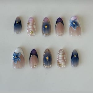 custom press on nails/party press on nails/Flakes for nails/wedding nails gift/Japanese nails/Long nails/Almond nails/ 3d nails
