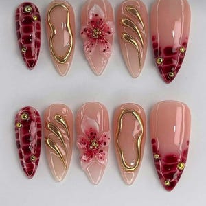 Benutzerdefinierte Presse auf Nägel / Party-Presse auf Nägel / Abplatzer für Nägel / Hochzeitsnägel Geschenk / japanische Nägel / Lange Nägel / Mandelnägel / 3D-Nägel
