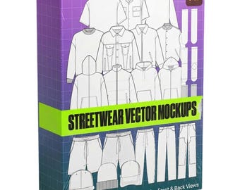 Streetwear Vector Mockup Pack | 21 redigerbara modemallar (digital nedladdning)