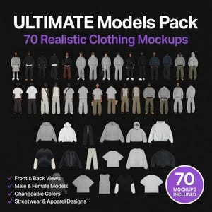 Pack de modelos definitivos: 70 maquetas de ropa realistas, diseños de ropa urbana y de moda