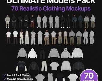 ULTIMATE Models Pack | 70 realistiska klädmockups | Streetwear- och kläddesigner