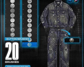 Knapppenslar för Procreate | 20 realistiska knappstämplar för kläddesign, modeillustration, streetwear och denimdetaljer