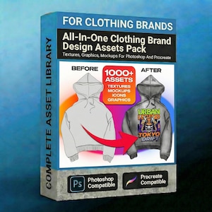 Clothing Brand Design Assets Pack | Textures, Mockups, Graphics (Photoshop, Procreate)