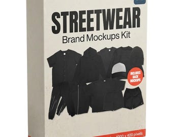 Streetwear-märkesmodellkit – 31 Photoshop-kläder platt lay (digital nedladdning)