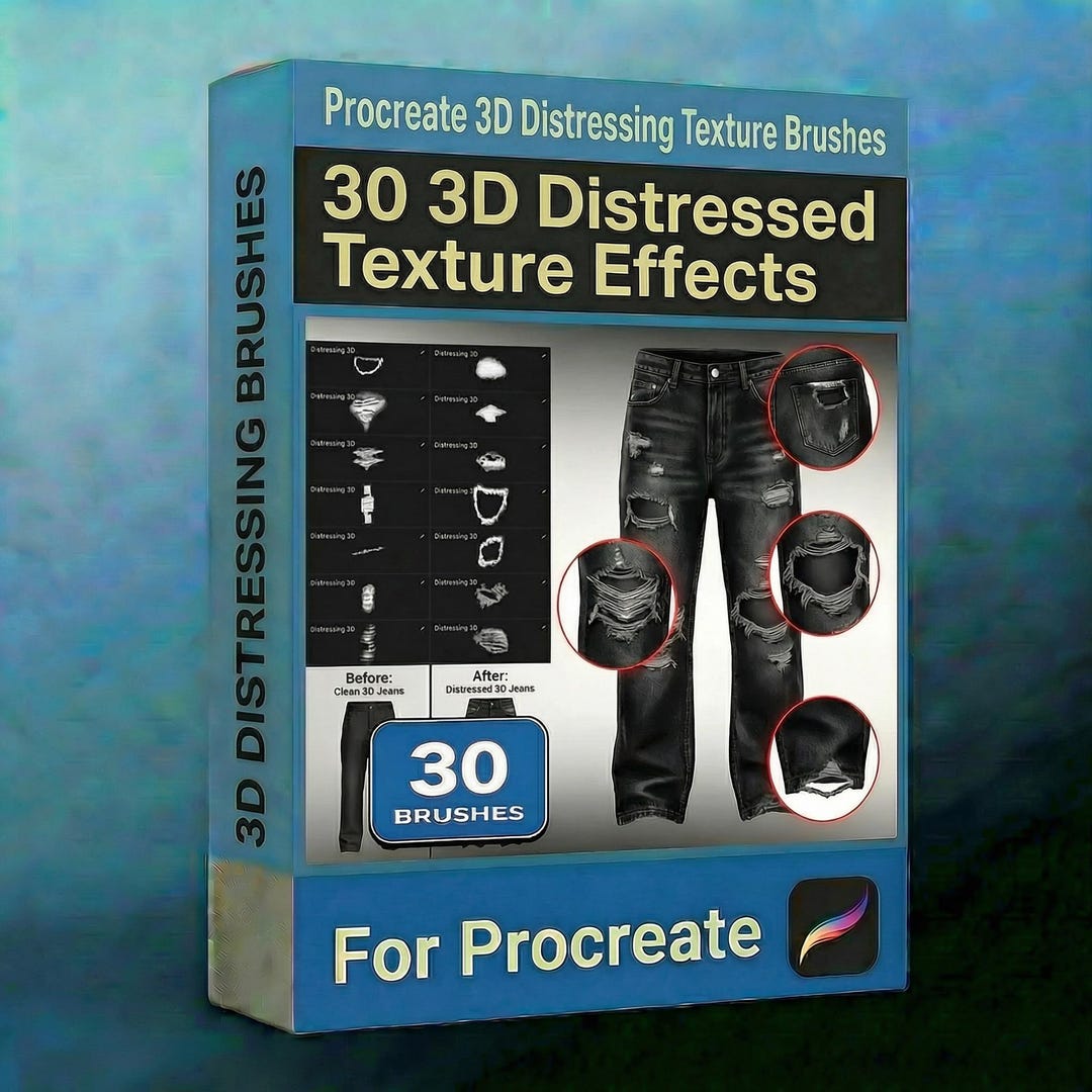 Procreate 3D Distressing Texture Brushes | Depth Surface & Edge Detail ...