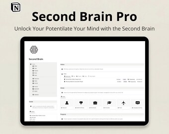 Second Brain Pro Notion-mall 2026: Produktivitetsplanerare, ADHD digital planerare, PARA-metod